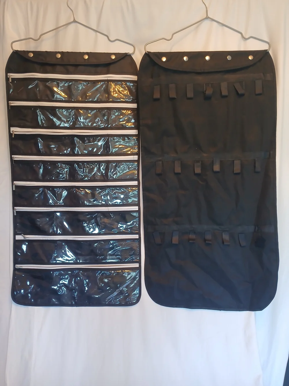 Black Hanging Jewelry Accessory Organizer 3 Pack w/ Clear Pockets & Hang Loops